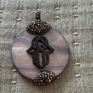 Elegant Silver and Gray Hand of Fatima Pendant